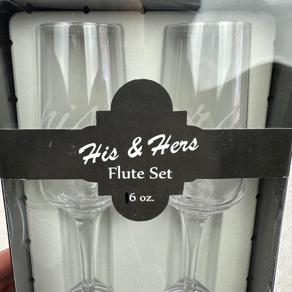 TMD Holdings His & Hers Champagne Flute Set 6 oz Etched Glass Wedding Gift 2pc - Picture 3 of 3